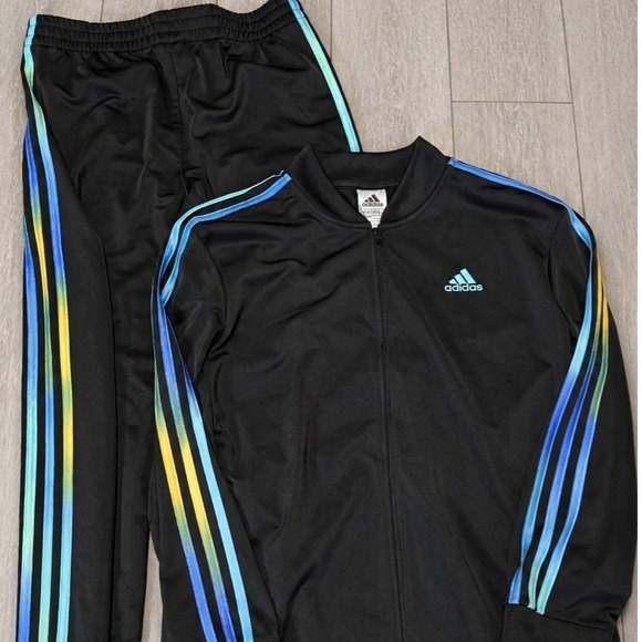 adidas Other - Adidas Tracksuit Set Black Multi Color Stripes Jacket Pants Men's Medium